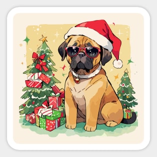 christmas vacation MASTIFF WEARING SANTA HAT AND GLASSESS Sticker